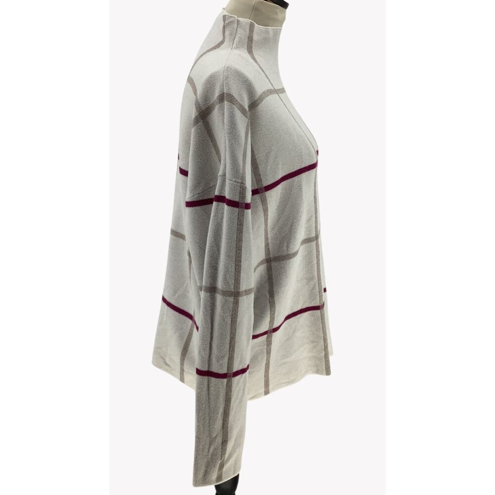 Tahari Womens XL Plaid Mock Neck Sweater Beige Burgundy Rayon Blend - Picture 2 of 6